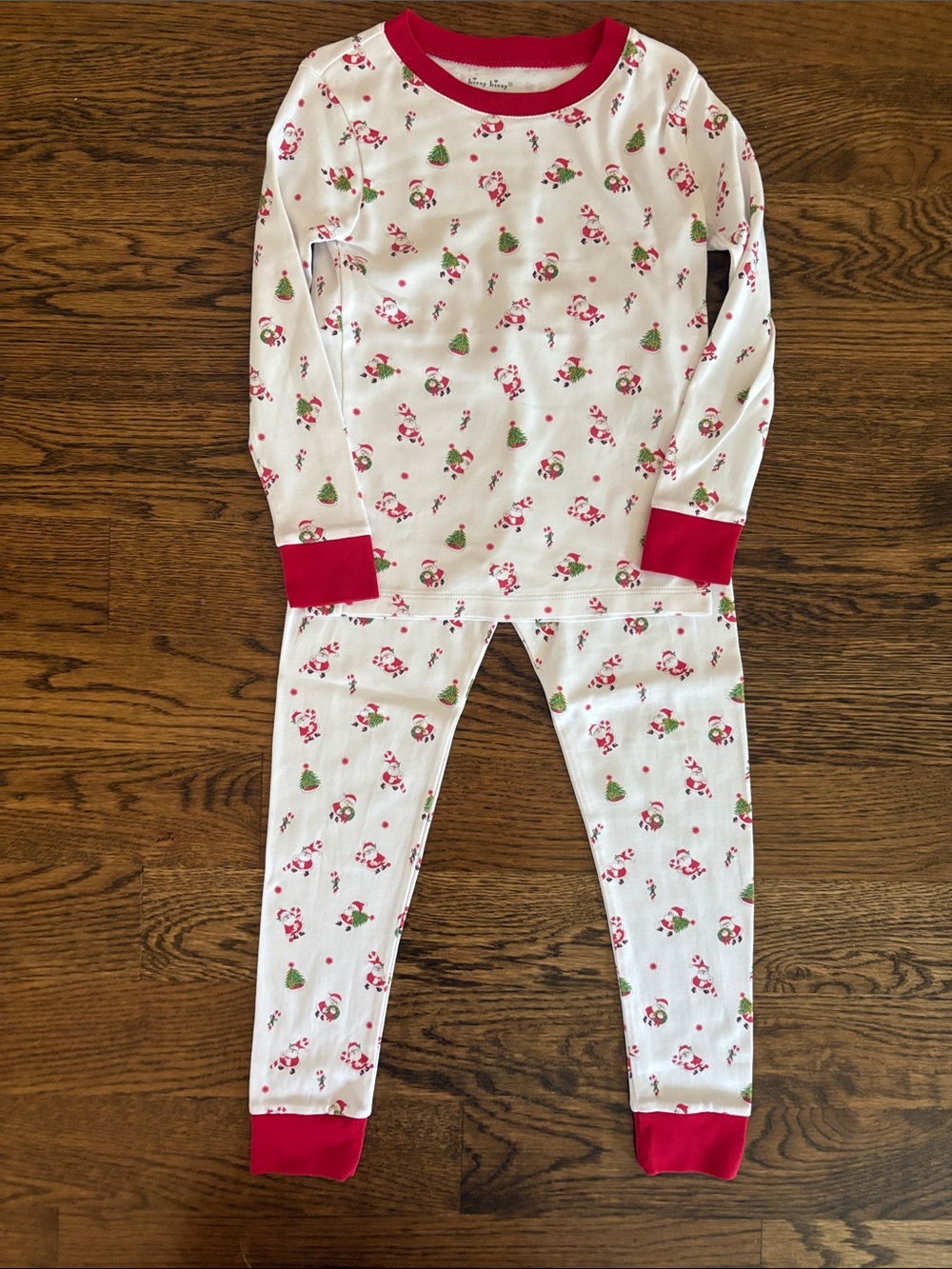 Kissy Kissy White Pajama Set with Red Trim and Holly Print
